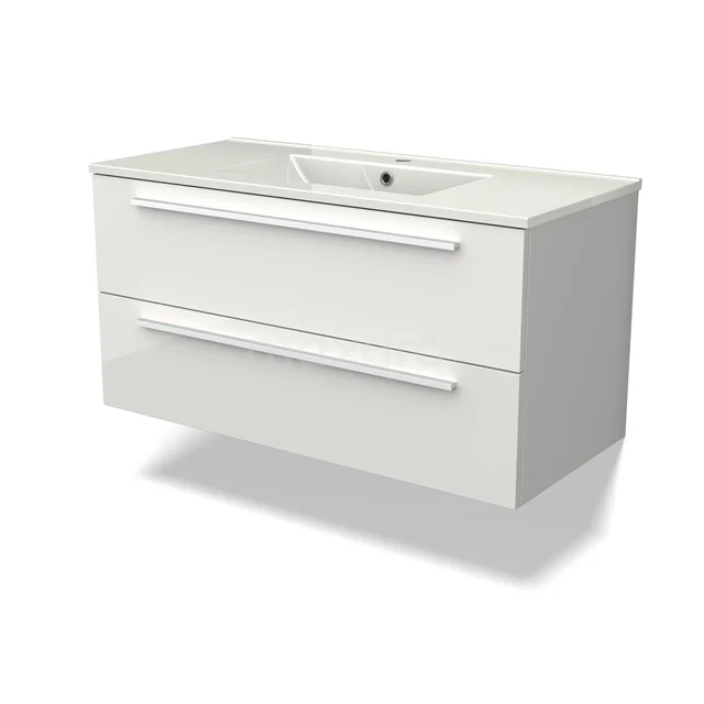 Canto Bathroom furniture with sink | 100 cm High-gloss white front Ceramic 2 Stacked drawers BMW02-00028