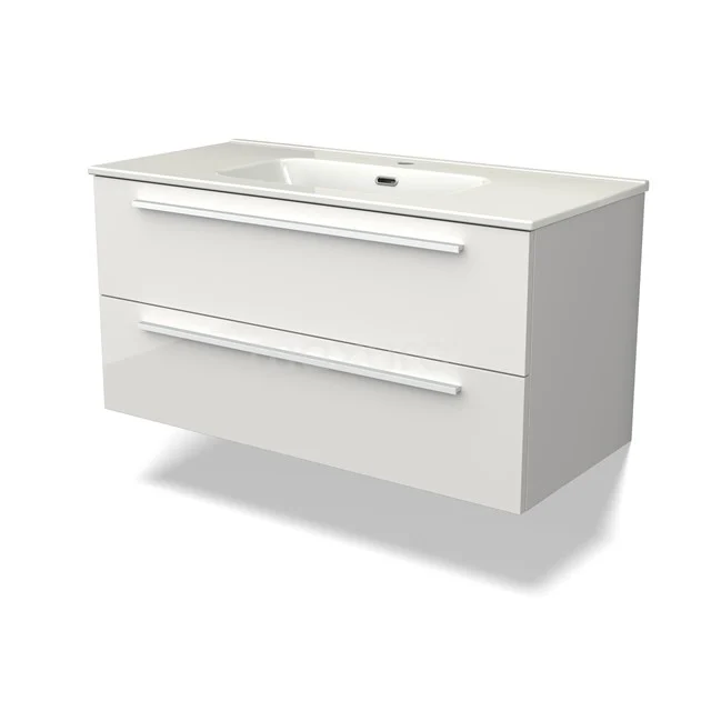 Canto Bathroom furniture with sink | 100 cm High-gloss white front Ceramic 2 Stacked drawers BMW02-00029