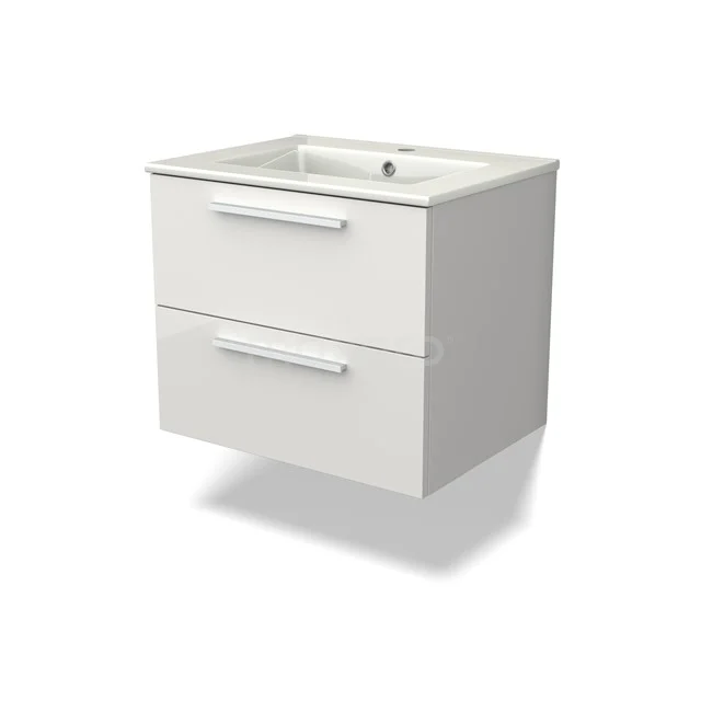 Canto Bathroom furniture with sink | 60 cm High-gloss white front Ceramic 2 Stacked drawers BMW02-00001