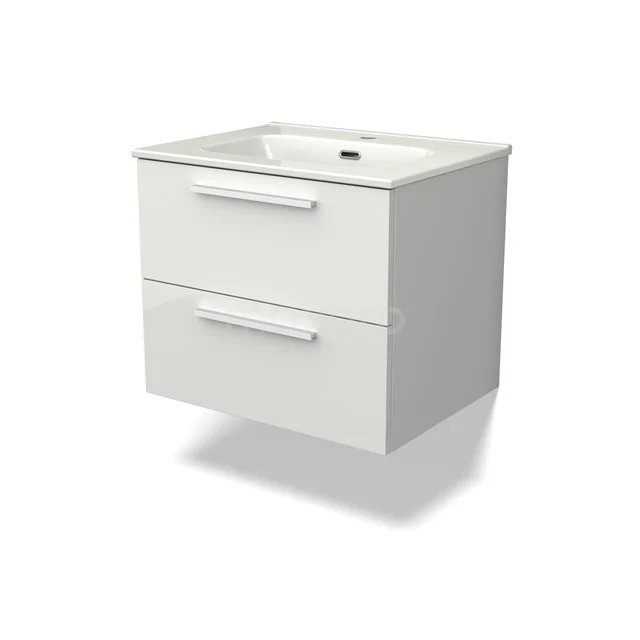 Canto Vanity units with basin | 60 cm High-gloss white front Ceramic 2 Stacked drawers BMW02-00004