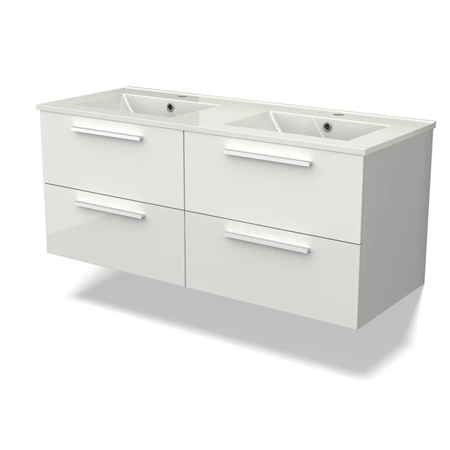 Canto Bathroom furniture with sink | 120 cm High-gloss white front Ceramic 4 drawers BMW04-00003