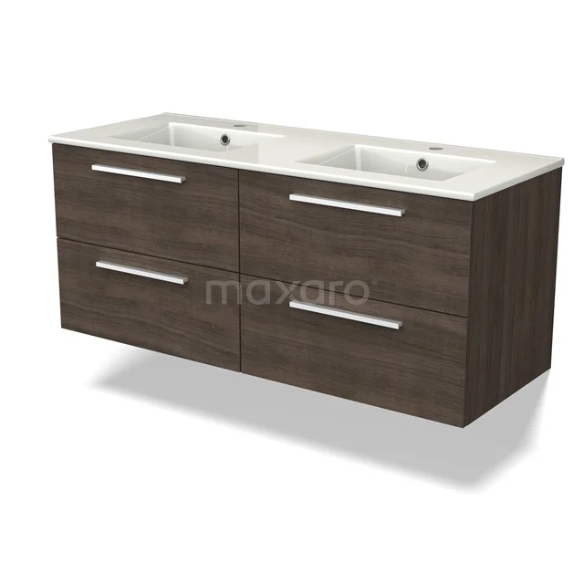 Canto Badkamermeubel met wastafel | 120 cm Donkerbruin essen front Keramiek 4 lades BMW04-00009