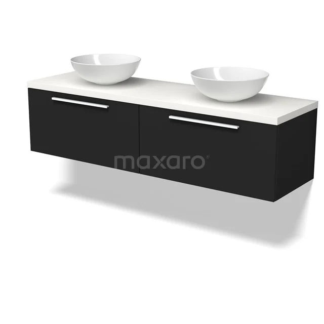 Modulo Plato Vanity units for countertop basin | 160 cm Matte black Flat front Matte white worktop 2 Side-by-side drawers BMK12-02116