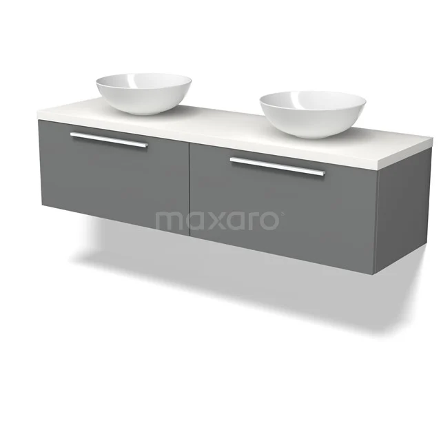 Modulo Plato Vanity units for countertop basin | 160 cm Mid grey Flat front Matte white worktop 2 Side-by-side drawers BMK12-02119