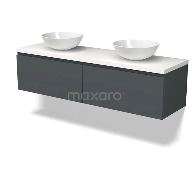 Modulo Plato Vanity units for countertop basin | 160 cm Dark grey Handle-less front Matte white worktop 2 Side-by-side drawers BMK12-02127