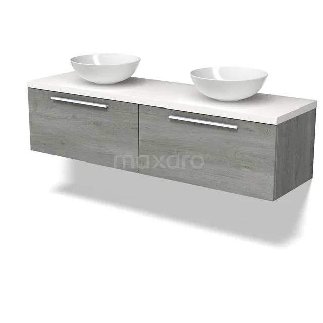 Modulo Plato Vanity units for countertop basin | 160 cm Grey oak Flat front Matte white worktop 2 Side-by-side drawers BMK12-02143