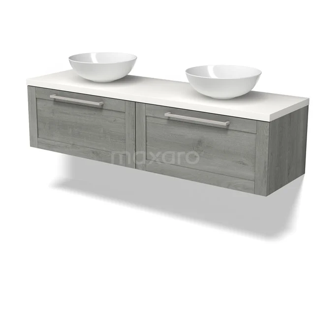 Modulo Plato Vanity units for countertop basin | 160 cm Grey oak Bordered front Matte white worktop 2 Side-by-side drawers BMK12-02144