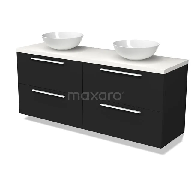 Modulo Plato Badmöbel mit Aufsatzwaschbecken | 160 cm Matt Schwarz Flach front Matt Weiß blatt 4 Schubladen BMK18-02238