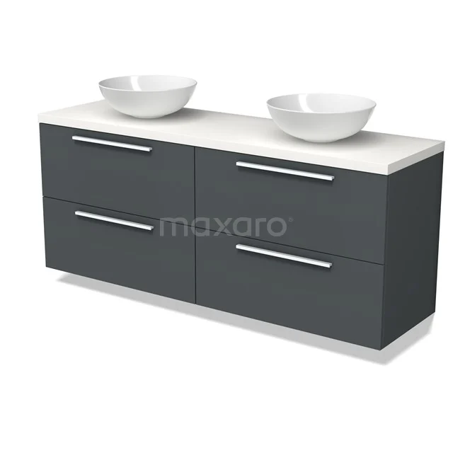 Modulo Plato Vanity units for countertop basin | 160 cm Dark grey Flat front Matte white worktop 4 drawers BMK18-02247
