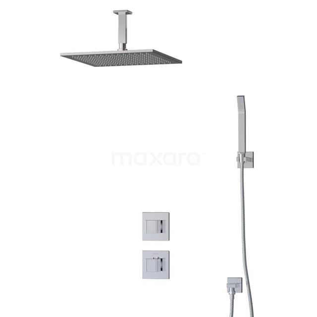Cubic Regenduschen Einbau | Chrom 35 cm Regenduschen Thermostatisch BIC22-00195 Viereckige Regendusche-Set in Chrom, mit Deckenmontage und Handbrause. Modernes Design für luxuriöses Badezimmererlebnis.
