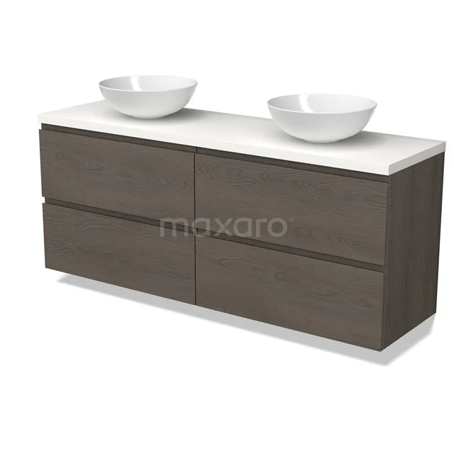 Modulo Plato Vanity units for countertop basin | 160 cm Dark brown oak Handle-less front Matte white worktop 4 drawers BMK18-02264