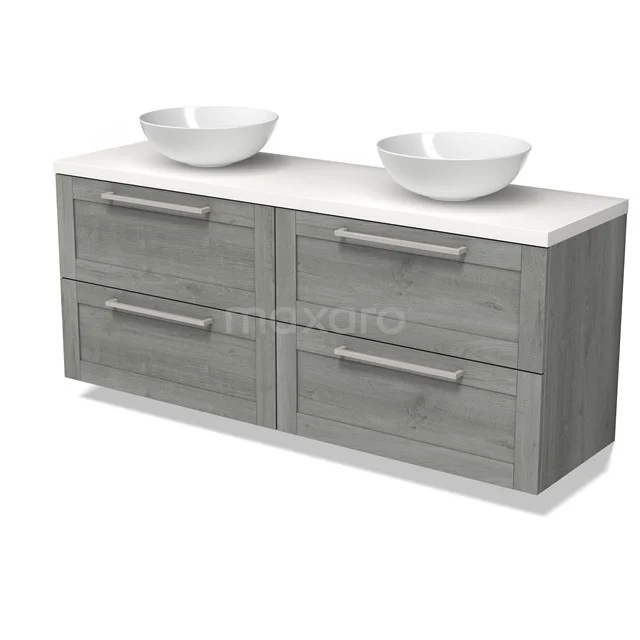 Modulo Plato Vanity units for countertop basin | 160 cm Grey oak Frame front Matte white worktop 4 drawers BMK18-02266