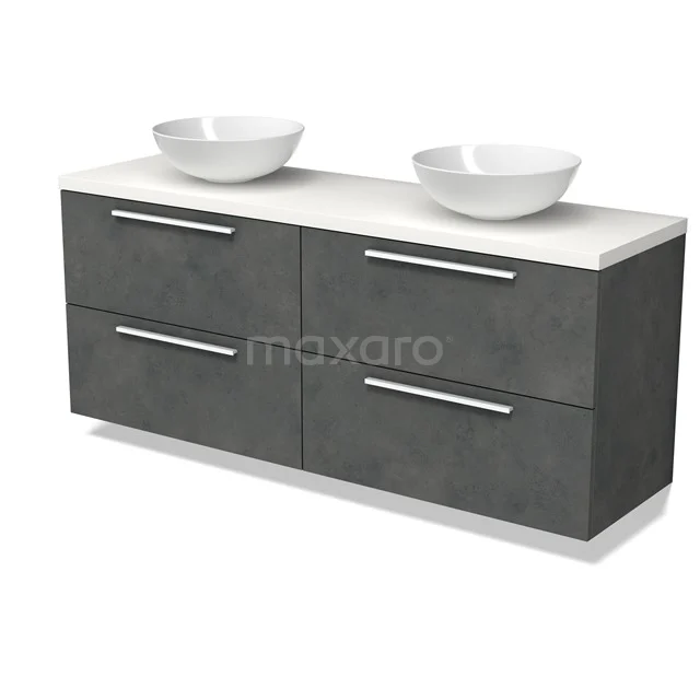 Modulo Plato Vanity units for countertop basin | 160 cm Dark grey concrete Flat front Matte white worktop 4 drawers BMK18-02268