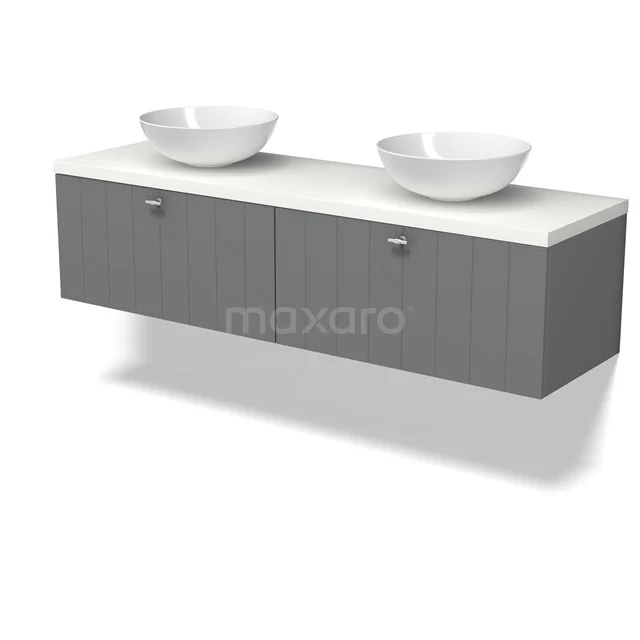 Modulo Plato Badmöbel mit Aufsatzwaschbecken | 160 cm Mittelgrau Lamelle front Matt Weiß blatt 2 nebeneinanderliegende Schubladen BMK12-02120 Modulo Plato Badmöbel mit Aufsatzwaschbecken | 160 cm Mittelgrau Lamelle front Matt Weiß blatt 2 nebeneinanderliegende Schubladen BMK12-02120