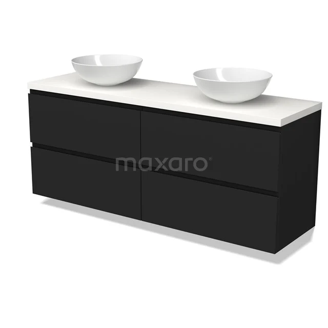 Modulo Plato Vanity units for countertop basin | 160 cm Matte black Handle-less front Matte white worktop 4 drawers BMK18-02240