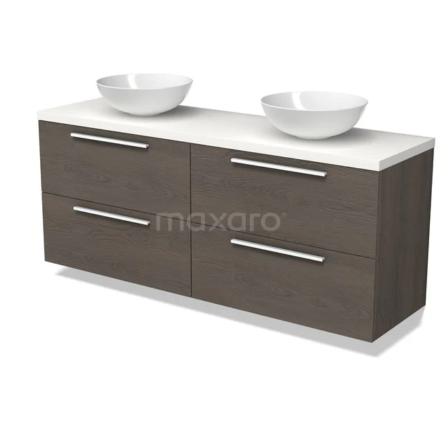 Modulo Plato Vanity units for countertop basin | 160 cm Dark brown oak Flat front Matte white worktop 4 drawers BMK18-02262