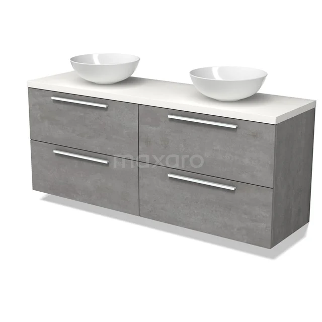 Modulo Plato Vanity units for countertop basin | 160 cm Light grey concrete Flat front Matte white worktop 4 drawers BMK18-02267