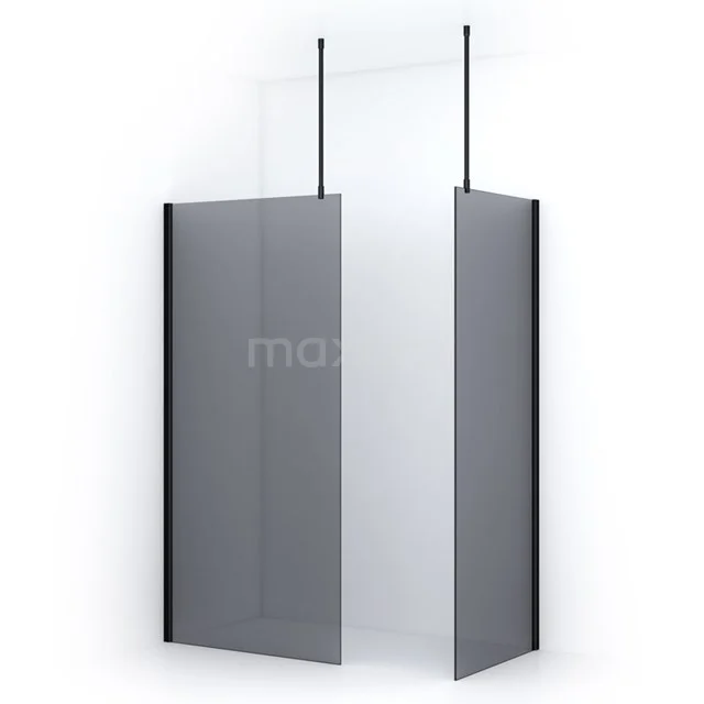 Pearl Inloopdouche | 100x80 cm Mat zwart Rookglas 2 vaste wanden IPB1008701MN