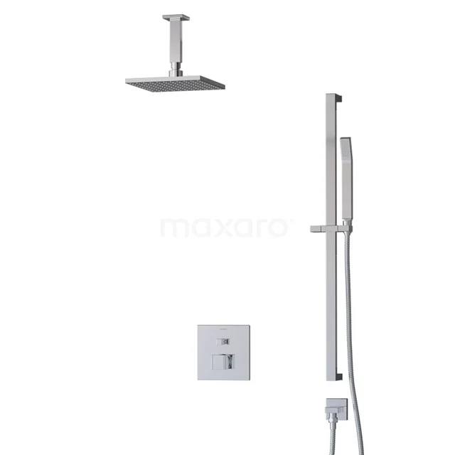 Viereckige Regendusche Set, Chrom, inklusive Handbrause und Thermostatarmatur, modernes Design für luxuriöse Badezimmererfahrung.