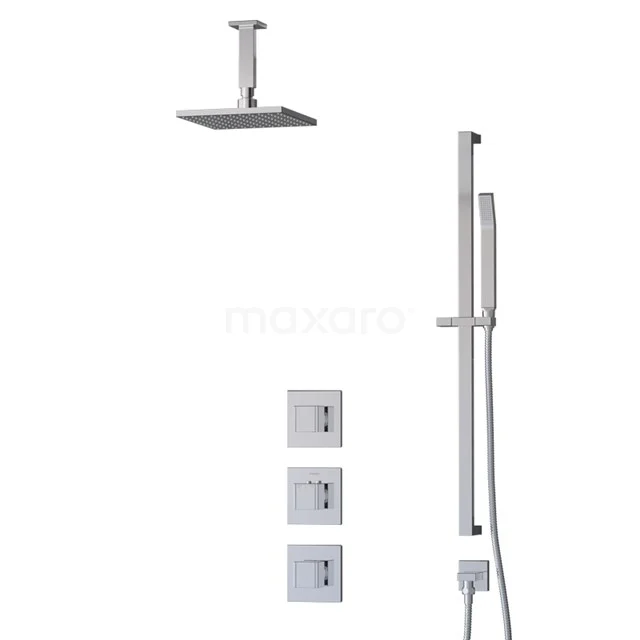 Cubic Rain shower Built-in | Chrome 20 cm Rain shower Thermostatic BIC22-00212 Square rain shower set in chrome with handheld shower and thermostatic controls, ideal for luxury bathroom design.