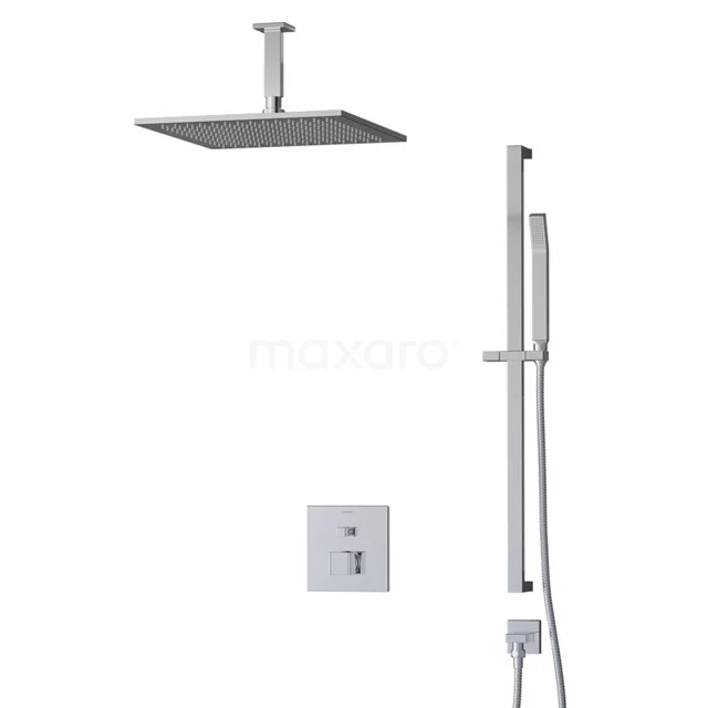 Cubic Rain shower Built-in | Chrome 35 cm Rain shower Single lever BIC22-00222 Square rain shower set, Stainless steel, with concealed tap and handheld shower; modern design for a stylish bathroom experience.