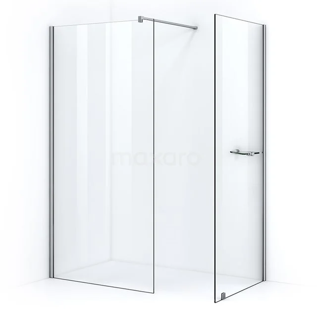 Shower enclosure with clear glass, silver profiles and pivot door, ideal for a modern bathroom.