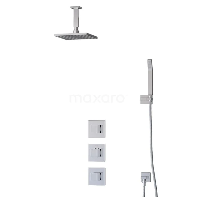 Cubic Regenduschen Einbau | Chrom 20 cm Regenduschen Thermostatisch BIC22-00240 Elegantes quadratisches verchromtes Einbauregenduschsystem mit moderner Handbrause, ideal für ein luxuriöses Badezimmererlebnis.