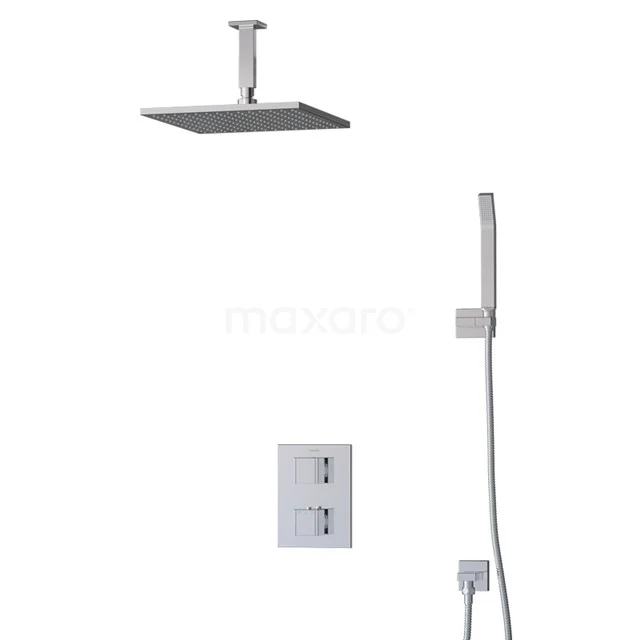 Edelstahl-Regenduschen-Set mit quadratischer Kopfbrause, Handbrause und Unterputz-Armatur, ideal für einen modernen Badezimmer-Stil.