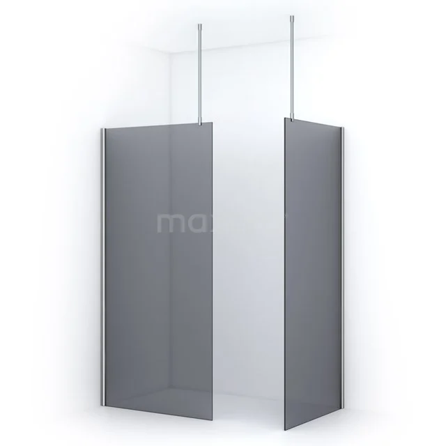 Pearl Walk-in shower | 100x90 cm Chrome Smoke glass 2 fixed walls IPB1009701C Minimalist shower screen in frosted glass grey, Serenity series, perfect for modern bathroom design.