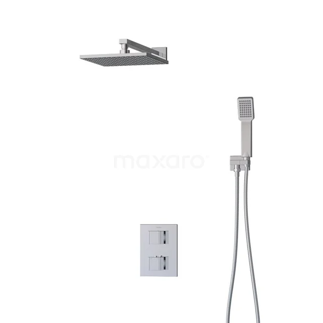 Viereckige Regendusche und Handbrause Set in Chrom, einschließlich Einbau-Thermostat; modernes Design für luxuriöses Badezimmer.