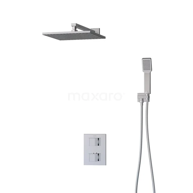 Regendusche Cubic Chrom 30cm Unterputz-Thermostat Chrom BIC22-00261 Viereckige Regendusche mit Handbrause, rostfreier Stahl, modernes Design, ideal für luxuriöse Badezimmererfahrung.