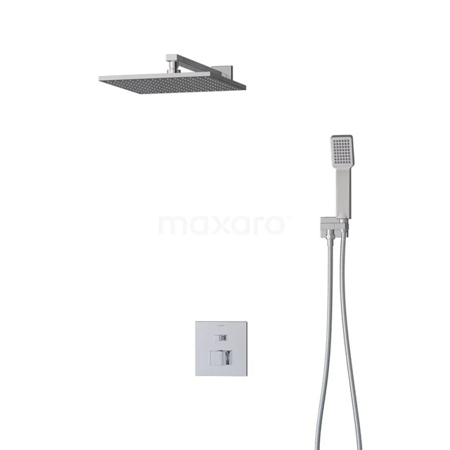 Viereckige Regendusche Set mit Handbrause, matt Grau Edelstahl, Einbau Design, ideal für moderne Bäder.