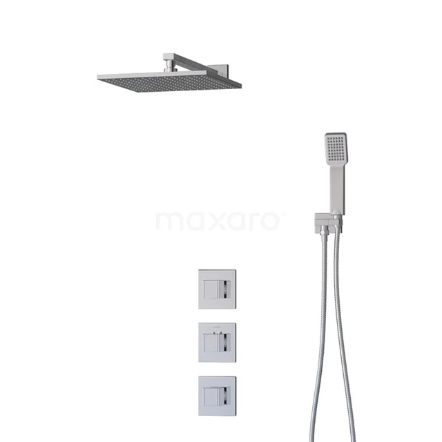 Cubic Rain shower Built-in | Chrome 30 cm Rain shower Thermostatic BIC22-00264 Square rain shower set in chrome with handheld shower, sleek design for modern bathroom, including built-in thermostat.