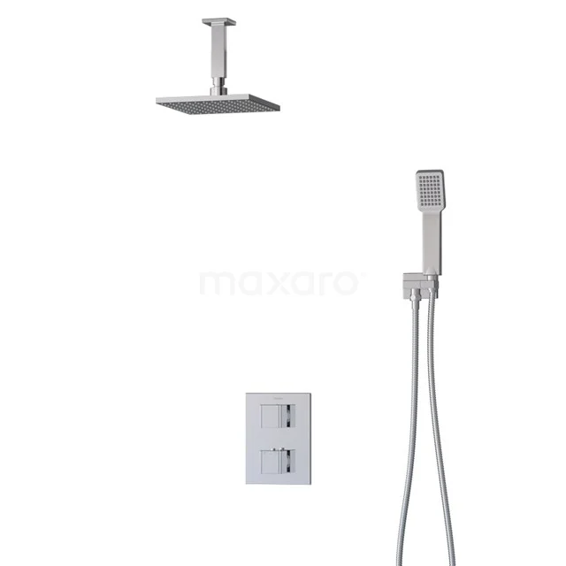 Cubic Regenduschen Einbau | Chrom 20 cm Regenduschen Thermostatisch BIC22-00265 Viereckige Regendusche, Chromfarbe, mit Handbrause und Thermostatarmatur; modernes Design, perfekt für ein stilvolles Badezimmer.