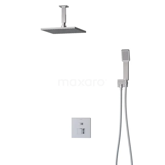 Viereckige Regendusche Set, Edelstahl, Einbau-Design mit Handbrause und schlankem, minimalistischem Design für ein modernes Badezimmer.