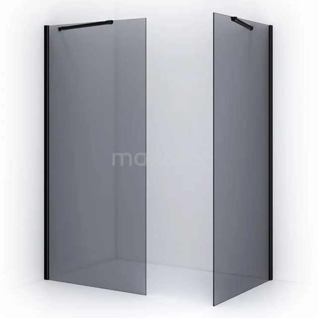 Pearl Walk-in shower | 80x80 cm Matte black Smoke glass 2 fixed walls IPB0808201M Black glass shower screen with matt black frame, corner unit, modern design, ideal for a stylish bathroom.