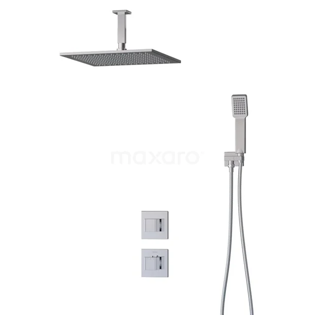 Cubic Regenduschen Einbau | Chrom 35 cm Regenduschen Thermostatisch BIC22-00279 Viereckige Regendusche Set aus rostfreiem Stahl mit Handbrause, Deckenmontage und eingebauten Thermostatknöpfen.