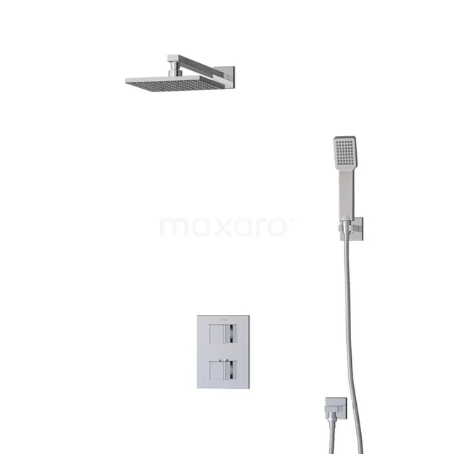 Viereckige Regendusche Set mit Handbrause, Edelstahl Ausführung, minimalistisches Design, perfekte Aufwertung für ein modernes Badezimmer.