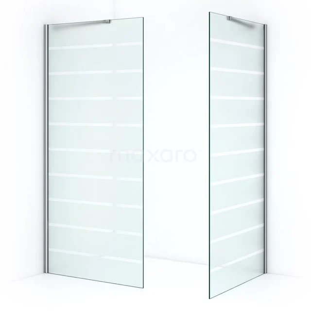 Glass shower screen with matte white stripes, modern design, ideal for stylish bathroom design.