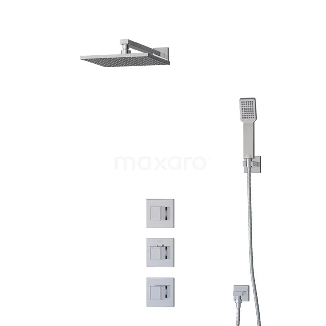 Cubic Regenduschen Einbau | Chrom 25 cm Regenduschen Thermostatisch BIC22-00288 Viereckige Edelstahl Regendusche mit Handbrause und eingebautem Bedienungssystem, modernes Badezimmeraccessoire für luxuriösen Duschbereich.