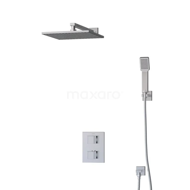 Regendusche Cubic Chrom 30cm Unterputz-Thermostat Chrom BIC22-00289 Viereckige Matt Schwarz Regenduschen mit Handbrause und Thermostatarmatur, minimalistisches Design, ideal für ein modernes Badezimmer.