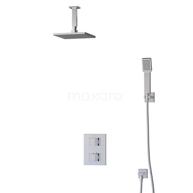 Matte chromene Regendusche-Set mit quadratischen Formen, Einbau-Thermostat und Handbrause, ideal für moderne Bäder.