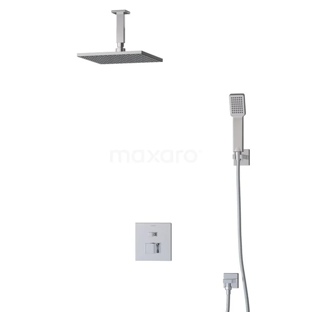 Cubic Regenduschen Einbau | Chrom 25 cm Regenduschen Eingriff BIC22-00298 Viereckige Regendusche Set aus Edelstahl mit Handbrause, ideal für moderne Badezimmer.