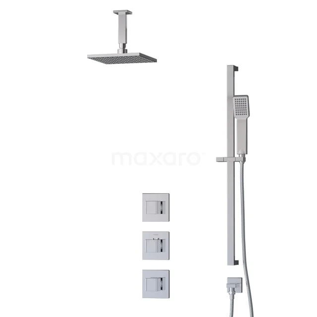 Cubic Regenduschen Einbau | Chrom 20 cm Regenduschen Thermostatisch BIC22-00324 Regenduschen-Set Edelstahl quadratisch mit Unterputz-Armaturen und Handbrause, moderner Look für ein stilvolles Badezimmer.