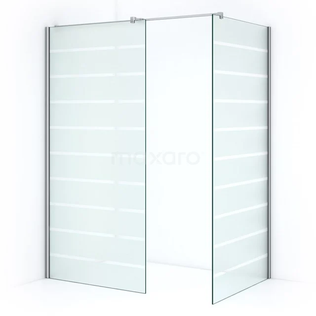 Shower screen with matte white striped glass, corner unit, aluminium profiles and modern design for a stylish bathroom.
