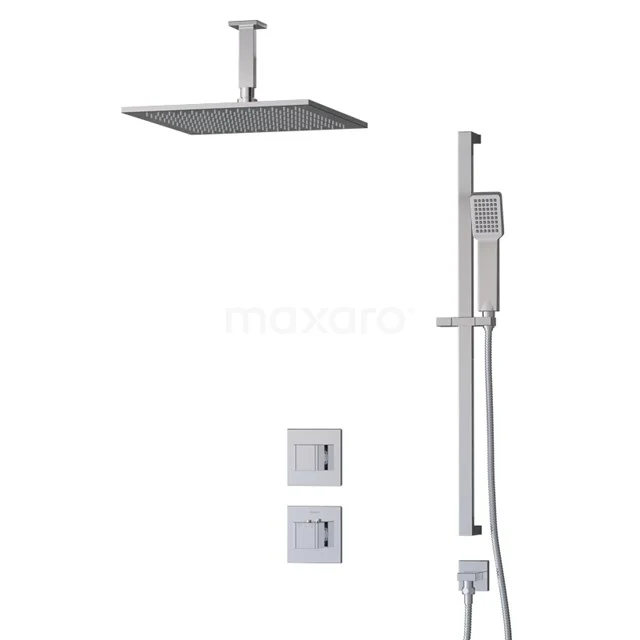 Cubic Regenduschen Einbau | Chrom 35 cm Regenduschen Thermostatisch BIC22-00335 Viereckige Regendusche-Set aus Edelstahl, einschließlich Handbrause, für modernen Badezimmerstil.
