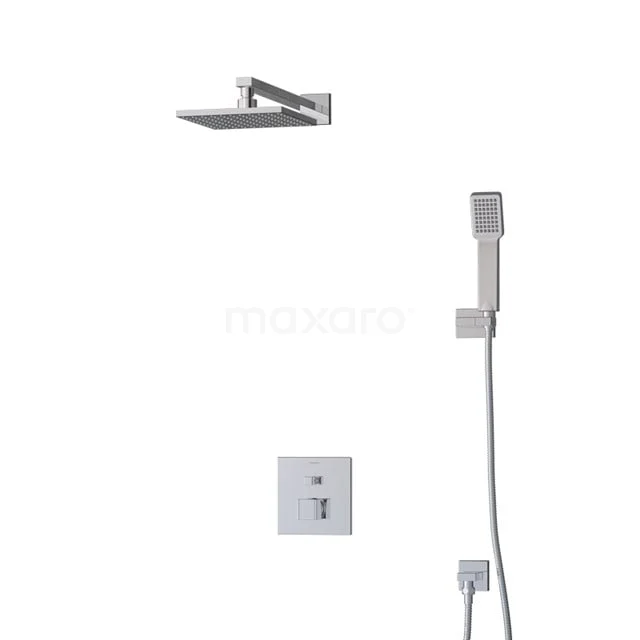 Inbouw Duschset Chrom quadratisch Design mit Regendusche und Handbrause, ideal für einen modernen Badezimmerstil.