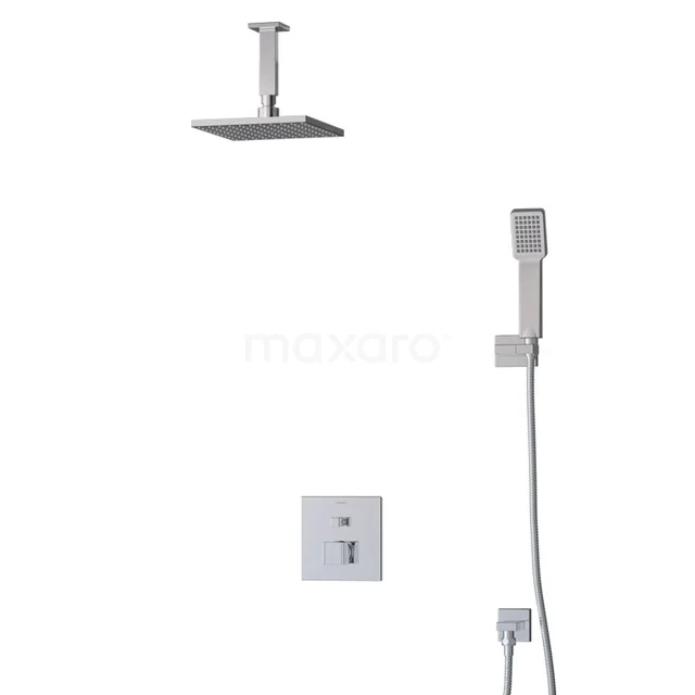 Viereckige Regendusche-Set Chrom, inklusive Handbrause und Unterputz-Armatur, modernes Design für luxuriöse Bäder.