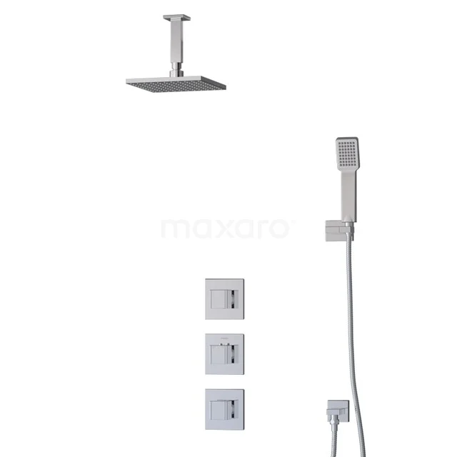 Cubic Regenduschen Einbau | Chrom 20 cm Regenduschen Thermostatisch BIC22-00352 Viereckige Edelstahl Einbau Duschset mit Regendusche und Handbrause, minimalistisches Design, ideal für moderne Bäder.