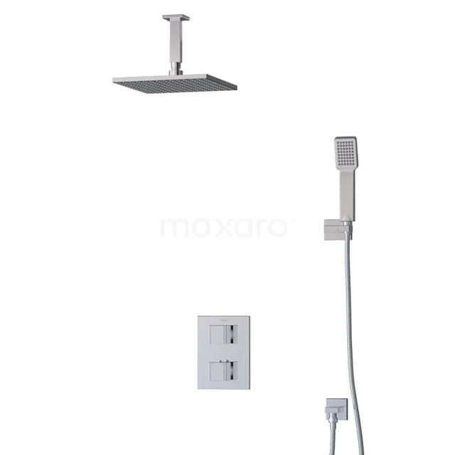 Viereckige Regendusche Set mit Handbrause, Chromverarbeitung, einschließlich Mischbatterie; modernes Design ideal für Badezimmer-Upgrades.